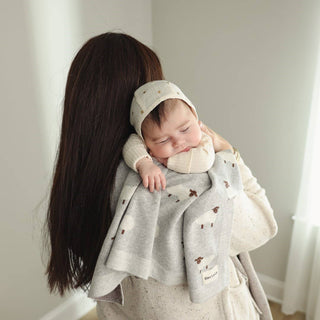 100% Luxury Cotton Receiving Swaddle Baby Blanket - Sheep: Grey