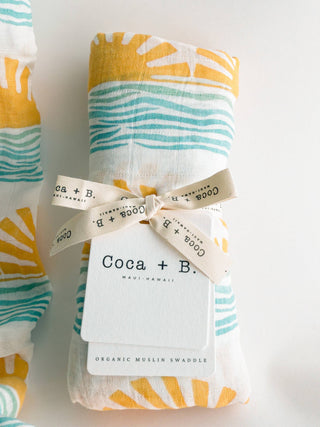 Organic Sun + Wave Baby Swaddle | Surfer Nursery Decor