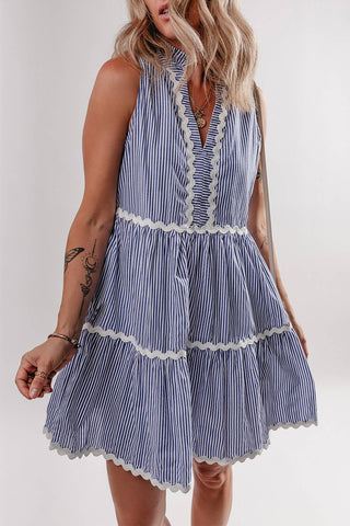 Blue Stripe Ric Rac Mini Dress: Small