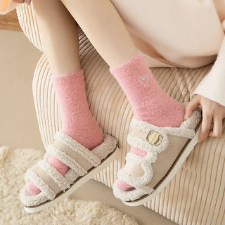 Dark Pink Heart Fluffy Socks