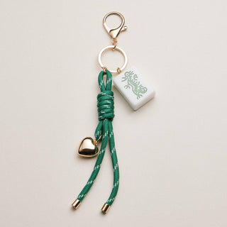 Mahjong Keychain 'Heart Charm & Rope': Green