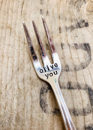 Vintage Stamped “Olive You” cocktail fork