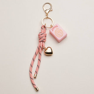 Mahjong Keychain 'Heart Charm & Rope': Pink