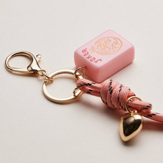 Mahjong Keychain 'Heart Charm & Rope': Pink