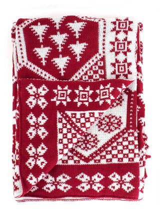 Knitted Red-White Christmas Throw Blanket