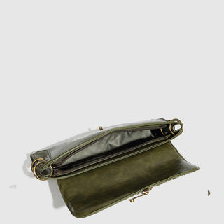 Green Vegan Leather w/Bronze Lock Chain Shoulder & Clutch Bag
