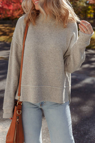 Waffle Knit Mock Neck Sweater: Large