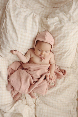 100% Organic Cotton Luxury Organic Blanket + Bonnet Hat Set: Off-White