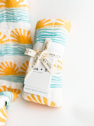 Organic Sun + Wave Baby Swaddle | Surfer Nursery Decor