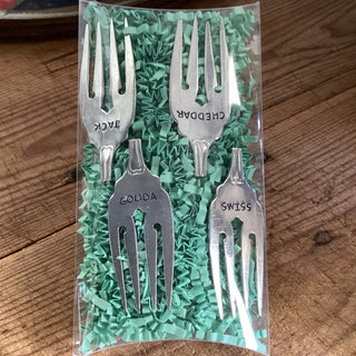 Stamped Fork Cheese Markers 'Cheddar, Gouda, Swiss, Jack'