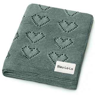 100% Luxury Cotton Receiving Swaddle Baby Blanket - Heart: Baby Blue