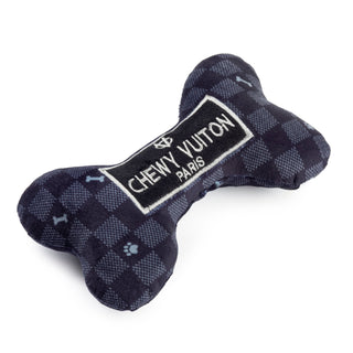 Black (LG) Checker Chewy Vuiton Bone Squeaker Dog Toy