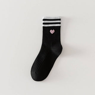 Red Heart, Black Stripes Print Crew Socks