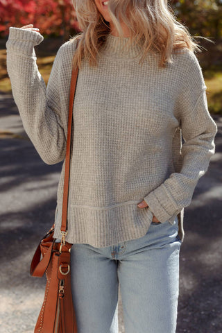 Waffle Knit Mock Neck Sweater: Medium