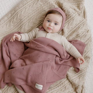 100% Organic Cotton Pointelle Swaddle Receiving Baby Blanket: Sugar Plum