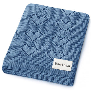 100% Luxury Cotton Receiving Swaddle Baby Blanket - Heart: Baby Blue
