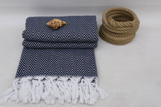 Turkish Picnic Beach Blanket: Navy Chevron