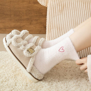 Off White Heart Fluffy Socks