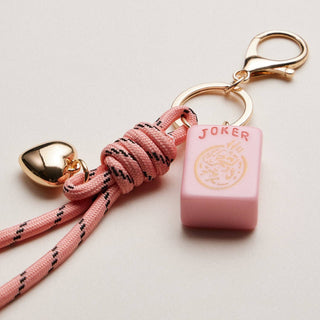 Mahjong Keychain 'Heart Charm & Rope': Pink