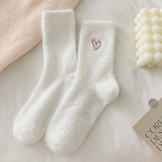 Light Pink Heart Fluffy Socks