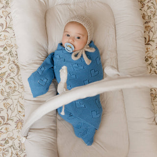 100% Luxury Cotton Receiving Swaddle Baby Blanket - Heart: Baby Blue
