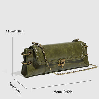 Green Vegan Leather w/Bronze Lock Chain Shoulder & Clutch Bag