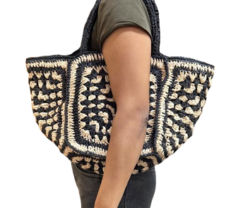 Black/Tan Mosaic Raffia Tote